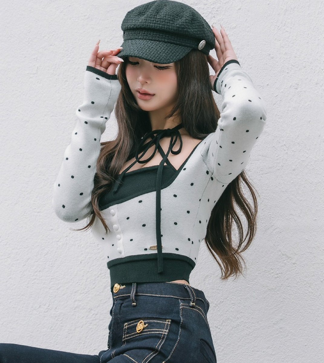 レイヤードで魅せる、大人ガーリーアンサンブル♡ ドット×リボンの