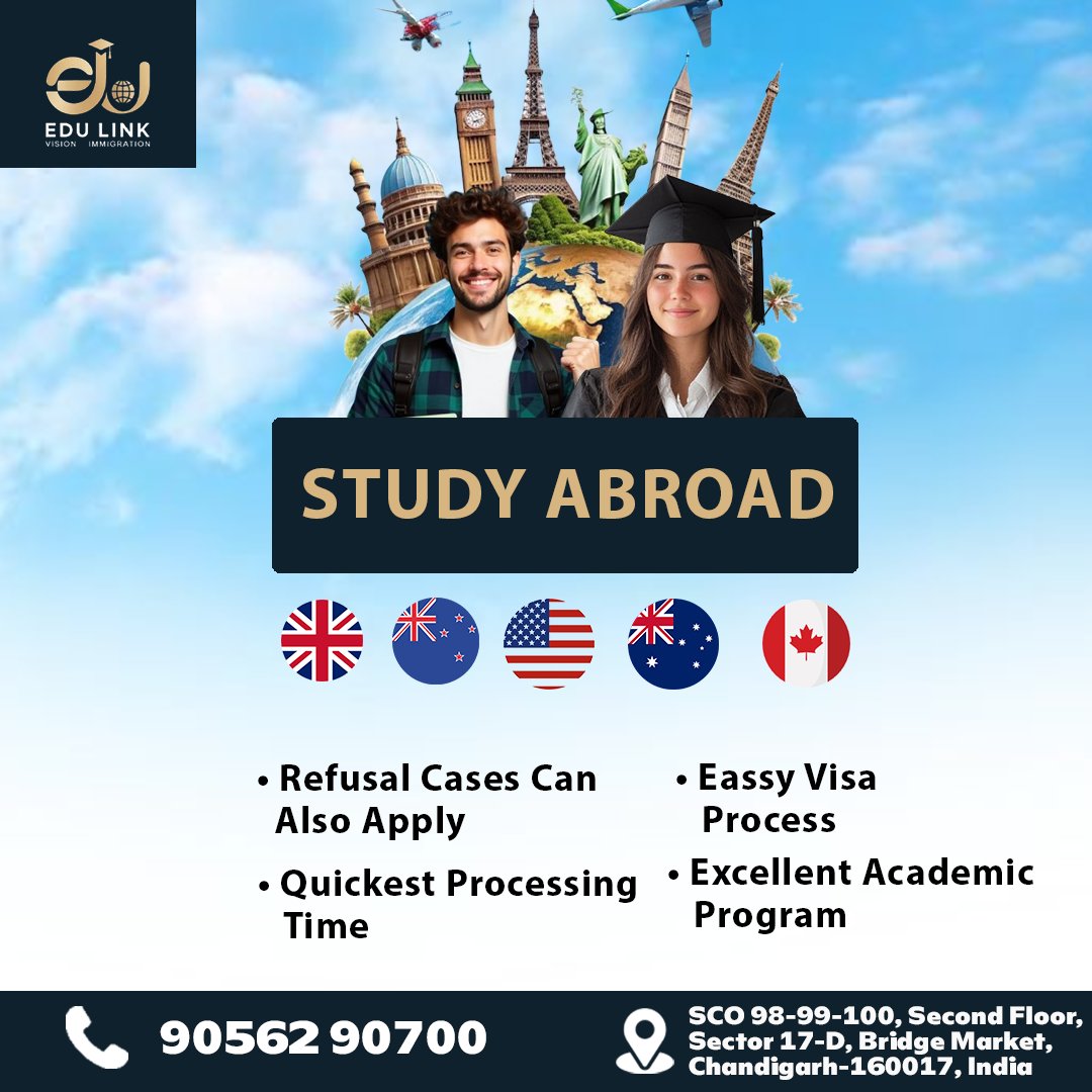 edulinkvision's tweet image. 🌍 Study Abroad – Build Your Global Future! 🎓

📍 Visit Our Office: SCO 98-99-100, Second Floor, Sector 17-D, Bridge Market, 
Chandigarh – 160017, India

📞 Call : 90562 90700 

#StudyAbroad #InternationalEducation #StudyOverseas #StudentVisa #GlobalEducation