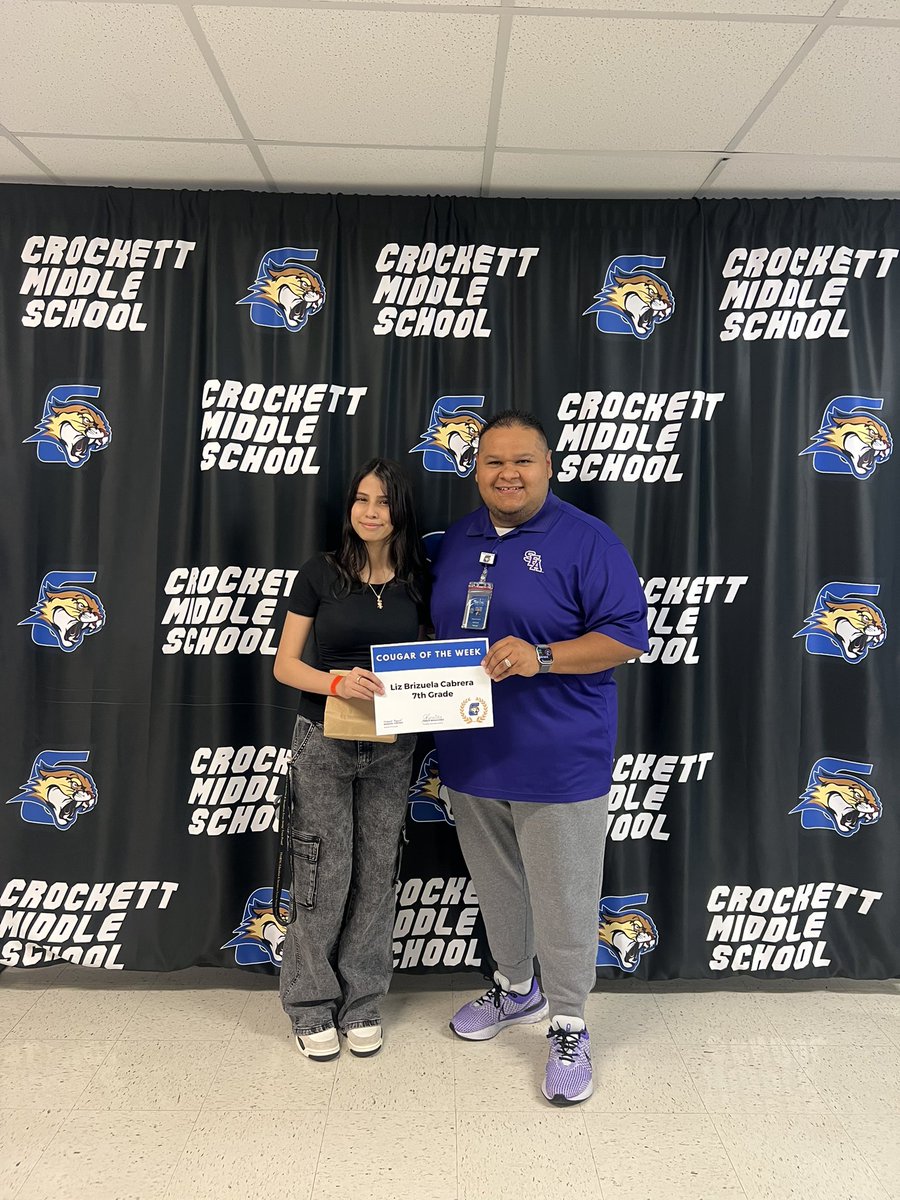Crockett_MS's tweet image. 🎉Congrats to our 6th, 7th, &amp;amp; 8th Grade @Crockett_MS Cougars of the Week! This 6 weeks they’re Leading with SCHOLARSHIP, demonstrating academic growth, effort, &amp;amp; excellence. Keep leading the way!#LeadByExample #ExcellenceInAction #WhateverItTakes #CougarSuccessEveryDayNothingLess