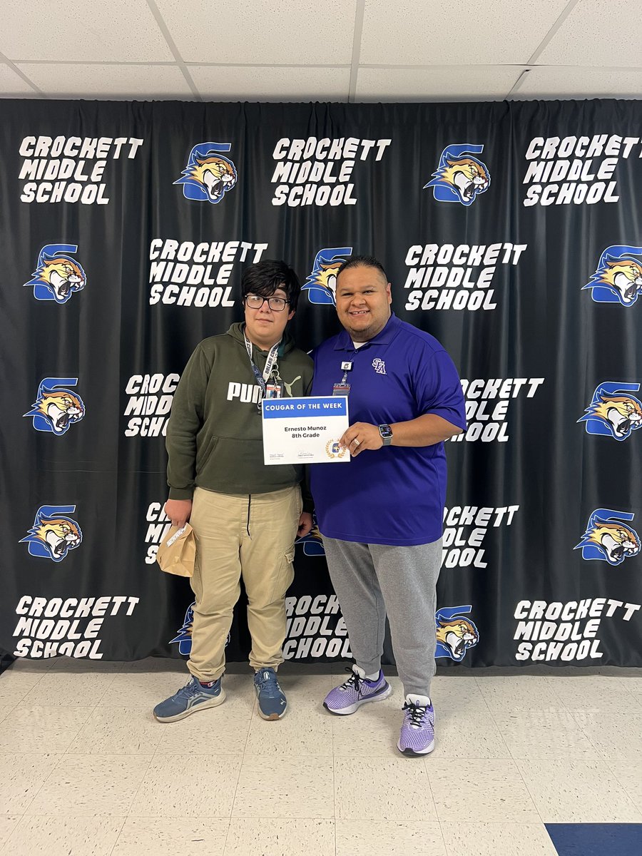 Crockett_MS's tweet image. 🎉Congrats to our 6th, 7th, &amp;amp; 8th Grade @Crockett_MS Cougars of the Week! This 6 weeks they’re Leading with SCHOLARSHIP, demonstrating academic growth, effort, &amp;amp; excellence. Keep leading the way!#LeadByExample #ExcellenceInAction #WhateverItTakes #CougarSuccessEveryDayNothingLess