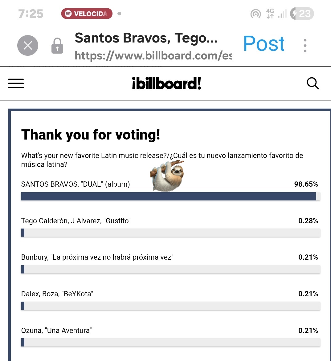 2uwjkoo's tweet image. — Santos Bravos ha sido nominado en la encuesta de Billoard Latin: "¿Cuál es tu nuevo lanzamiento favorito de música latina?"

Los resultados se publicarán si supera los 1.000 votos.

Cierra a las 9 a.m., hora del este, el lunes 16!

⛓️‍💥: billboard.com/music/latin/sa…

#STBV_DUAL