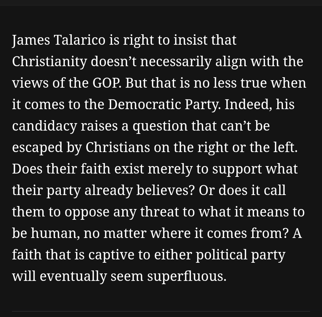 Good article from Carl Trueman. After critiquing James Talarico, it ends on this note: