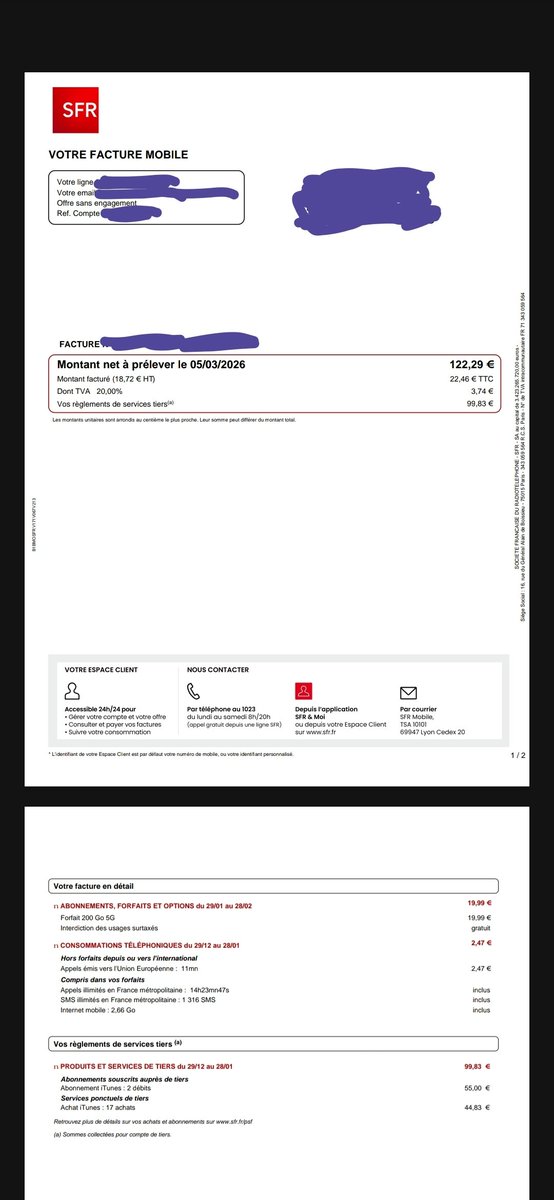 La facture mobile de ma mère. Après elle dit qu'elle a pas d'argent... (C'est moi ducoup qui doit payer)