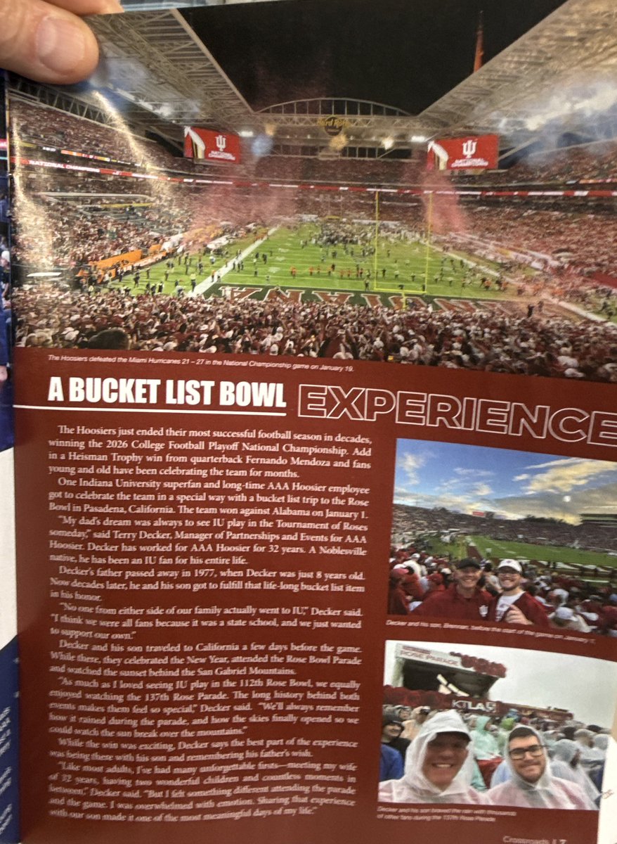 TerryDecker2's tweet photo. Take a look at our article from the recent AAA Hoosier Crossroads magazine about our Rose Bowl trip. I would pay a company to add it to my Dads headstone at his grave. https://t.co/u9iKHnq2Kd