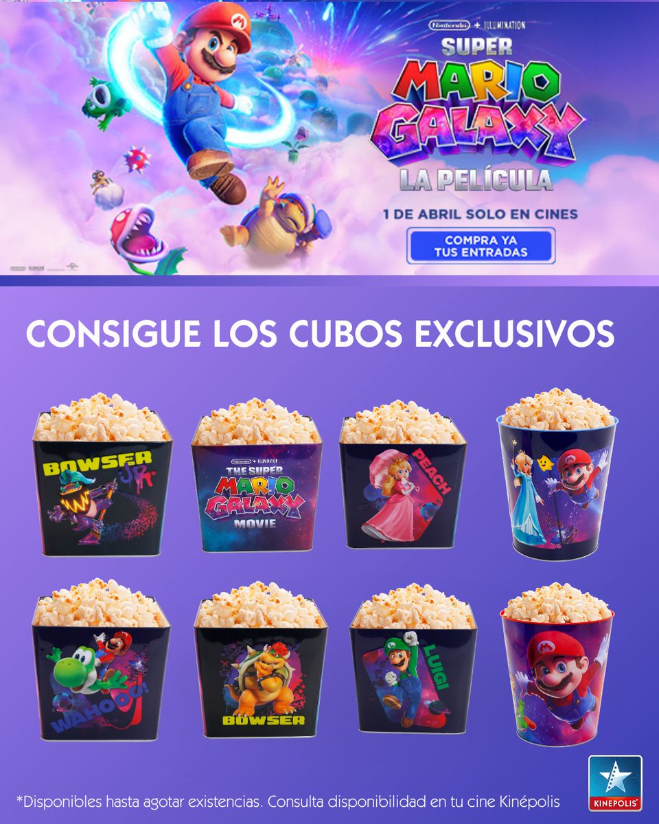 Disfruta de Super Mario Galaxy: La Película con unos cubos perfectos para cualquier fan y prepárate para enamorarte del palomitero de Yoshi.
Porque seamos sinceros… ¿quién no querría llevárselo a casa? 💚🍿
🎟️ Compra ya tu entrada en kinepolis.es