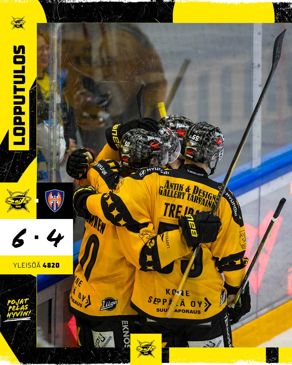 Liiga_SaiPa's tweet photo. SaiPa - Tappara | Lopputulos | 6-4

SaiPa varmistaa Liiga-historiansa parhaan runkosarjasijoituksen! 

🚨1-0 Nikkanen 
🚨2-3 Kalapudas
🚨3-3 Kivenmäki
🚨4-4 Kramer
🚨5-4 Bau AV
🚨6-4 Kalapudas TM

Torjunnat:
SaiPa, Karhunen 23
Tappara, Metsola 24

#SaiPa #Liiga #Lappeenranta https://t.co/BQ5gThTy8r