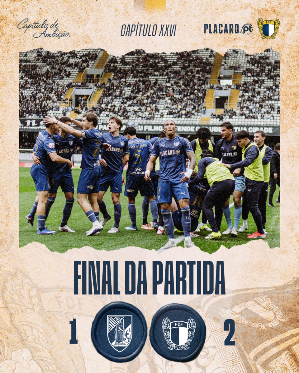 FCF1931_Oficial's tweet photo. ⏱️ Final da partida
Vitória SC 1-2 FC Famalicão
🏆 26. Jornada I Liga
⚽️ Justin de Haas (17’) e Sorriso (47’)
⚪️🔵 #CapitulodeAmbicao #amordeperdicao #LigaPortugal #VSCFCF #DiadoVilaNova https://t.co/fmNQRTZv6M