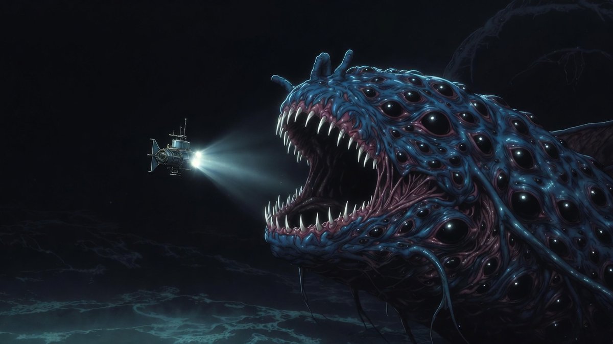 #CreativeAiSpace weekend challenge
Theme: Monster of the Abyss

My first non-waifu pic hahaha. This was fun Serina, thanks, and different. Got the thing looking creepy enough, but also not seeming natural enough either like it's doesn't belong.

SFW

#Aiart #Grokimagine