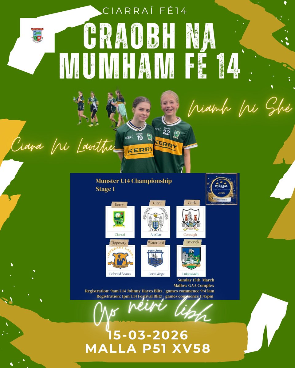 🟢🟡 Gach rath ar Ciara, Niamh &amp; na foirne Chiarraí <a href="/kerryladiesfoot/">KerryLGFA</a>  ag imirt ámarach i Malla - go néirí libh ! 🟢🟡
#ciarraíabú
