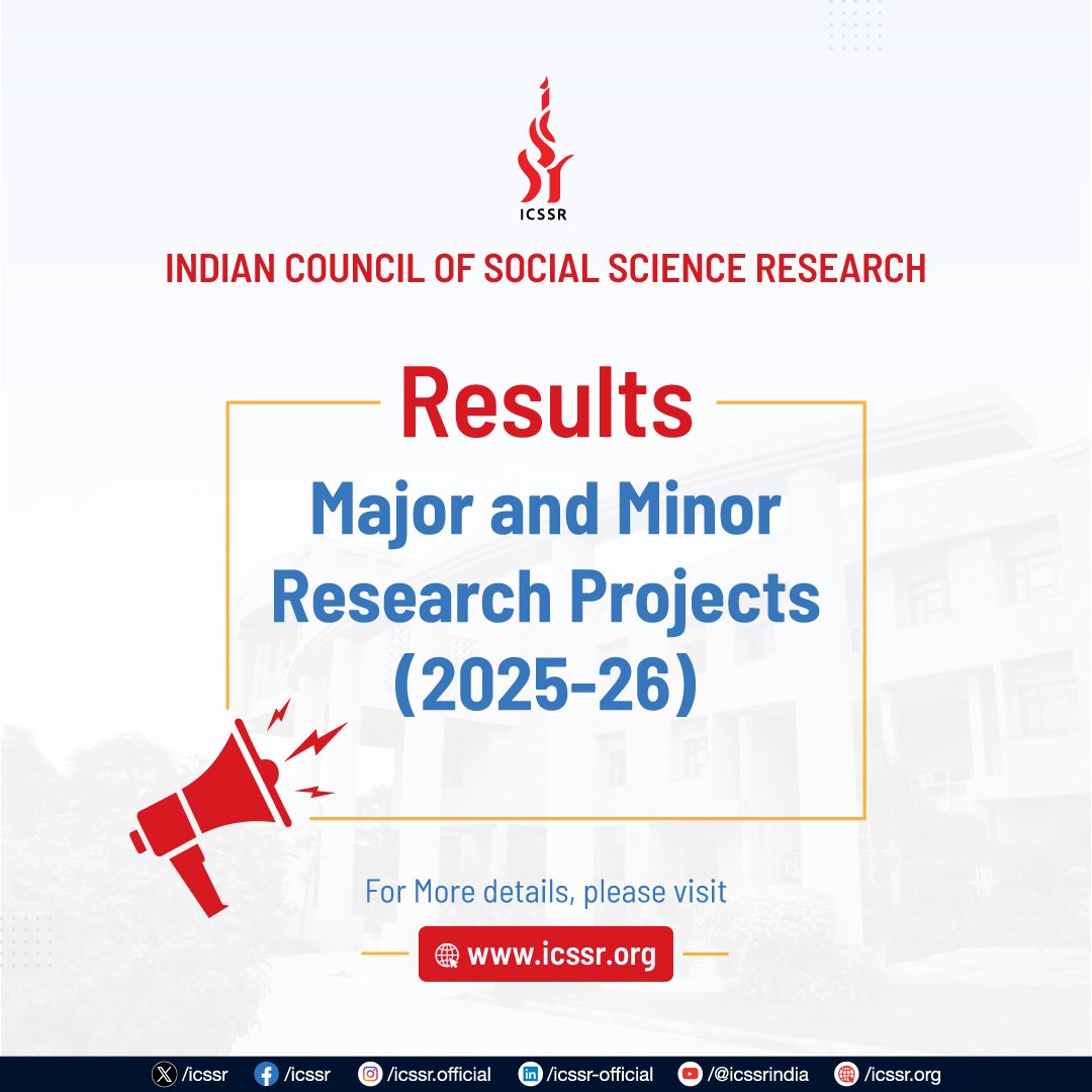 icssr's tweet image. Announcement of the Results of ICSSR - Major and Minor Research Projects for the year 2025-26

icssr.org/result

#research #icssr #projects