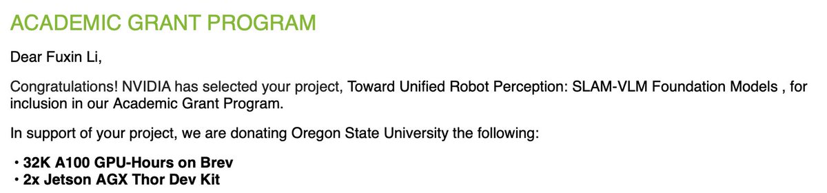 Deeply grateful for the NVIDIA Academic Grant Program to support us with precious compute for advancing the research on 3D foundational models for embodied AI! #NVIDIAGrant <a href="/NVIDIAAIDev/">NVIDIA AI Developer</a>