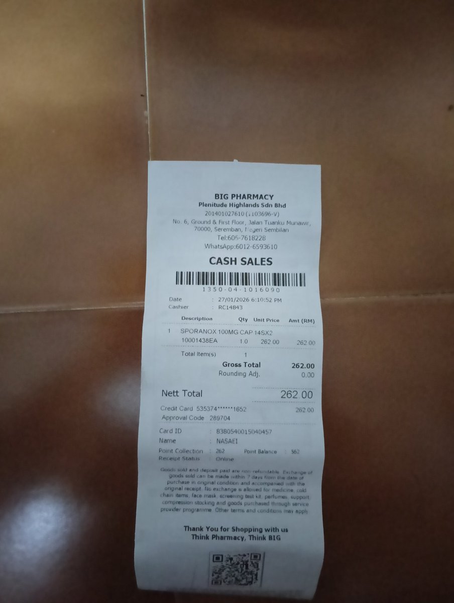 Nasaei11's tweet photo. 05010065295728 bank muamalat
(Ku Muhammad Nasaei bin ku Amri)
Bantu saya utk beli ubat Sporanox satu kotak harga rm260.. resit tu bukti saya beli dkt big pharmacy bln 1 hritu.. now ubat dah nak abis hrp ada yg bantu miko🥺 https://t.co/6Nl1pb7p0w