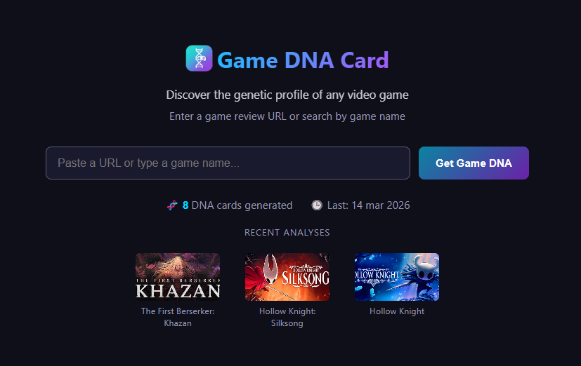 CrucetaPlay's tweet photo. Normalmente en juegos, lo que vemos son análisis, notas, opiniones y cosas así, con GAME DNA CARD https://t.co/UihO0LVNhD, se ve de un vistazo que hace sentir ese juego, su perfil emocional, su dificultad, como se hace el comenzar a jugar y cosas así,  aparte de ofertas del juego que pudiera tener.

Es decir, como una ficha genética del juego para que sin hacer spoiler de nada, sepas si ese juego te encaja con como estas o te sientes ahora o si te gusta su dificultad, de un vistazo.