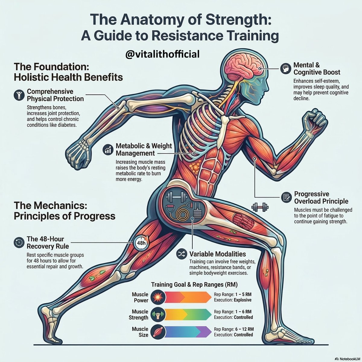 thisisvitalith's tweet image. Strength is more than muscle—it’s medicine.
Resistance training strengthens bones, improves metabolism, supports brain health, and builds long-term resilience. With progressive overload and proper recovery, strength becomes a foundation for lifelong wellness.

#StrengthScience
