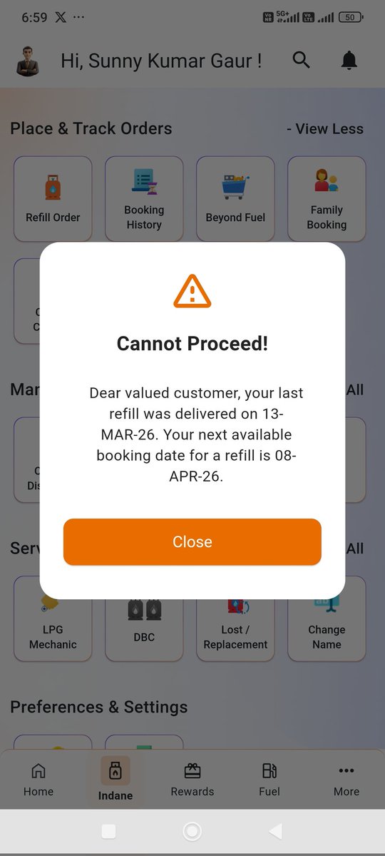 I have booked my cylinder on 13th and paid online for this and cylinder is not given by gas agency and getting this message on Indian oil mobile application. <a href="/IndianOilcl/">Indian Oil Corp Ltd</a>