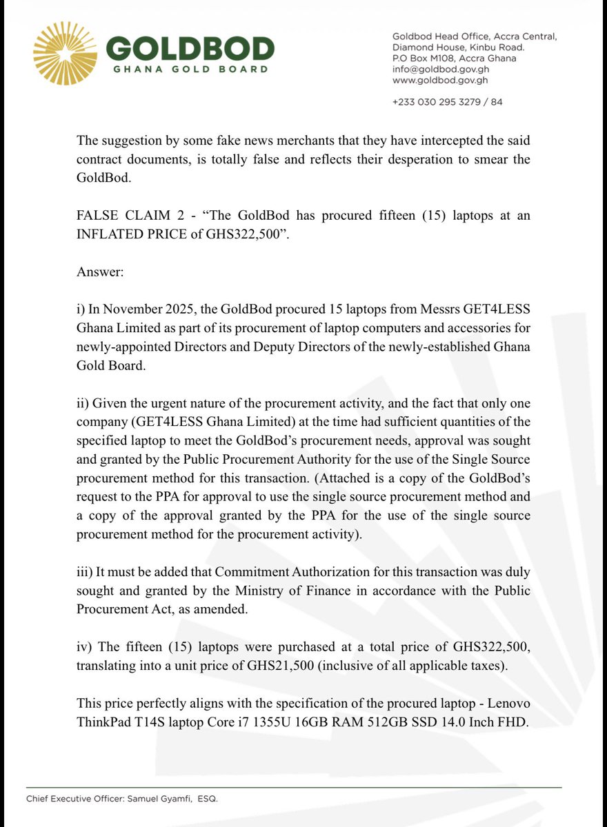 GhanaGOLDBOD's tweet photo. Allegations of inflated-priced laptops and sole-sourced office renovation works are false. https://t.co/ib4P5PWf36