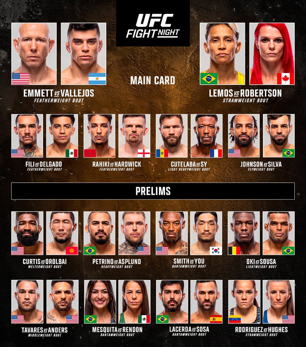 Le5emeRound's tweet image. La carte de l’#UFCVegas114 de ce soir !
On sera derrière Bolaji Oki 🇳🇬🇿🇼🇧🇪 (10-3) et Oumar Sy 🇫🇷🇸🇳 (12-1) !