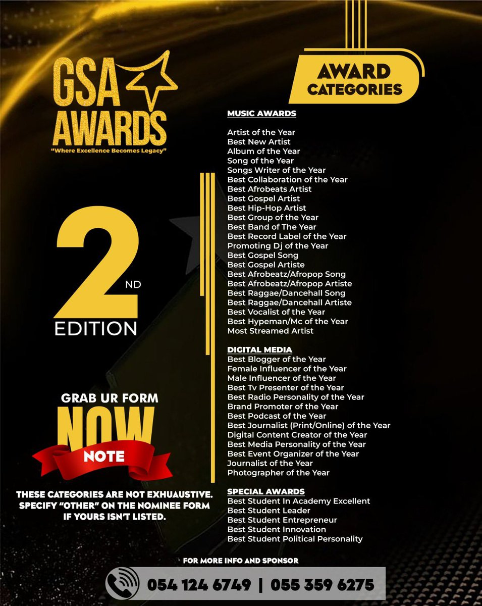 🏆✨ GSA AWARDS 2026 – NOMINATIONS OFFICIALLY OPEN! ✨🏆

The moment we’ve all been waiting for is here! The GSA Awards 2026 is officially open for nominations. This is your opportunity to recognize, celebrate, and honor individuals and groups who have demonstrated excellence,