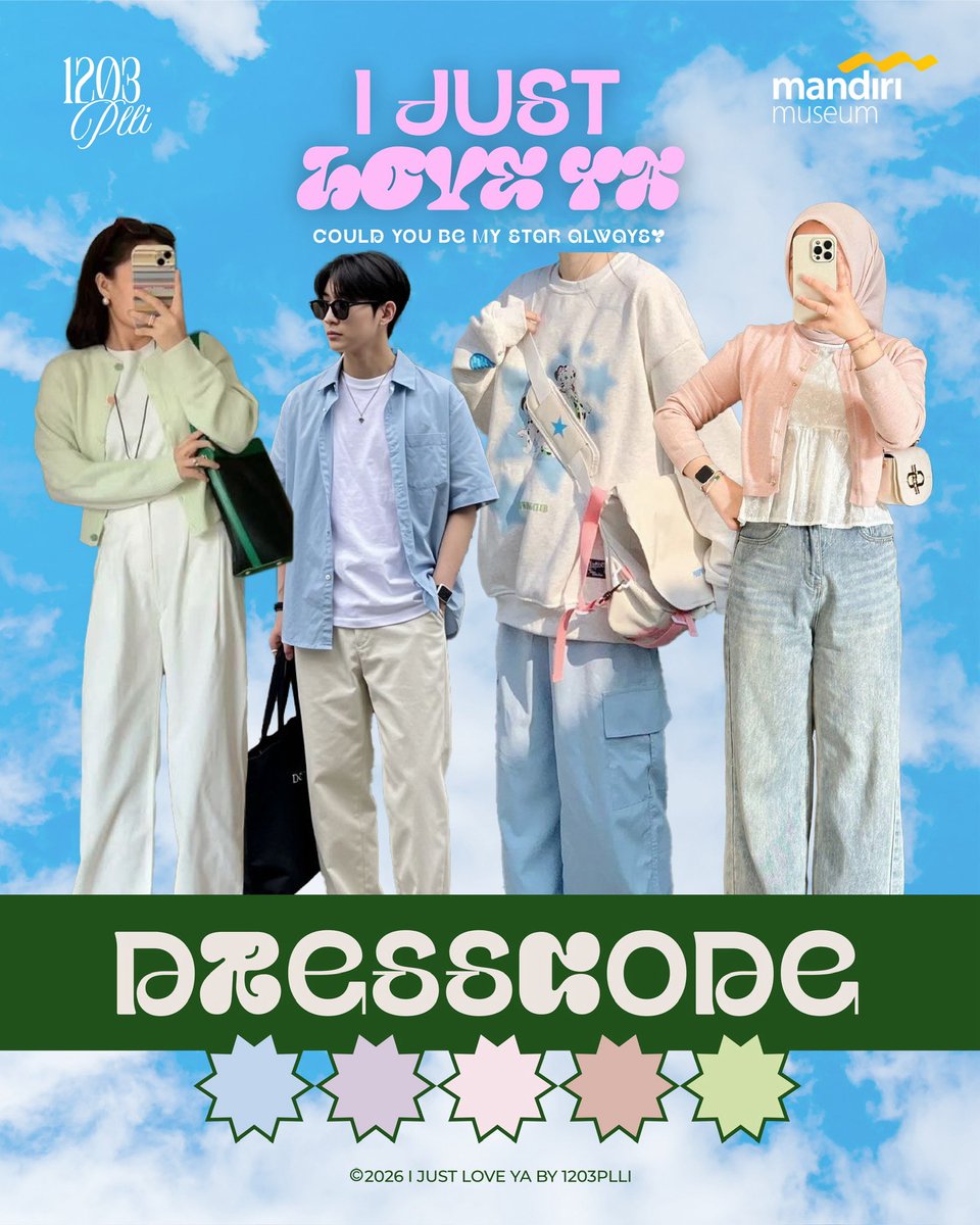 𐙚⋆°｡⋆♡ 𝗗𝗿𝗲𝘀𝘀𝗰𝗼𝗱𝗲 ♡ °｡⋆ 𐙚

Dress in your favorite pastel colors ! 
Let’s fill the venue with soft hues, happy energy, and unforgettable moments celebrating PLAVE together ✨

#IJustLoveYa_INA