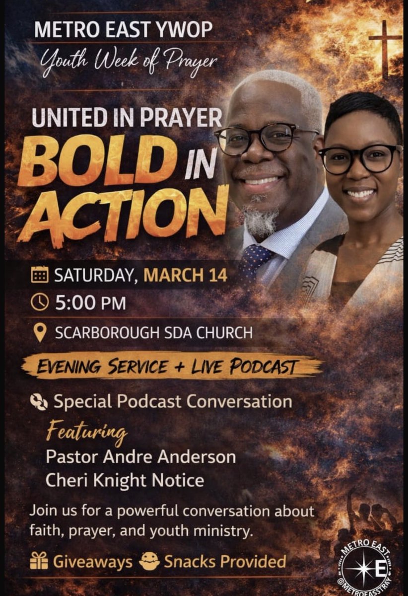 SDAShilohTO's tweet photo. 5 pm afternoon program: #Podcast conversation with @AndreOAnderson and Cheri Notice

@ScarboroughSDA https://t.co/YqMtW5fjzu