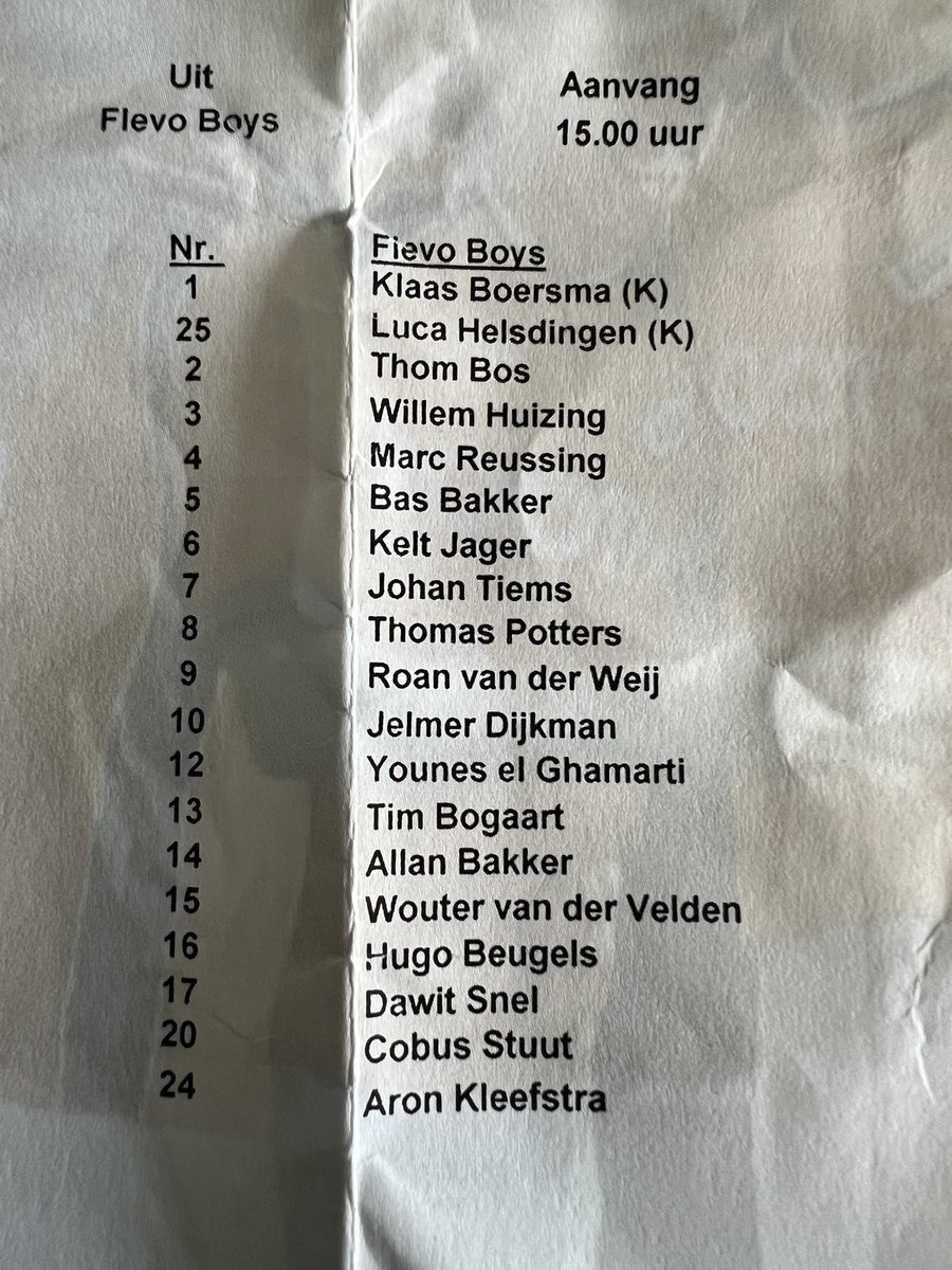 marancelja's tweet photo. En de opstelling van ONSe tegenstander van vanmiddag @flevoboys #onsfle https://t.co/gNKIkVOK1x