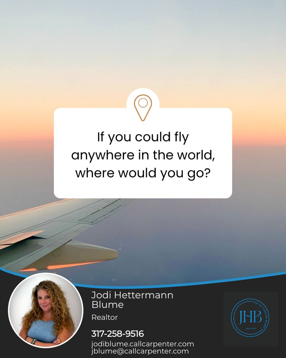JodiHettermann's tweet photo. If you could hop on a plane and fly anywhere in the world right now, where would your dream destination be? ✈️🌍 

#HomeswithHettermann #sold #sayyestotheaddress #Indyhomes #Geisthomes #makethemove #Indyliving #homesweethome #carpentergeist #callcarpenter #buysellinvest https://t.co/82ExdHsZwq