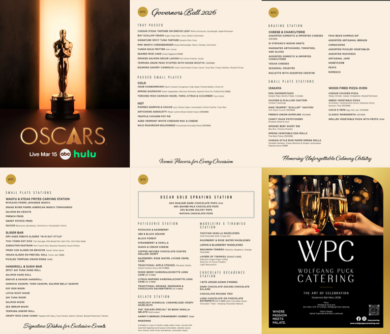 Food for thought... what you can expect from Wolfgang Puck if you are heading for the Governors Ball tomorrow following The Academy Awards.
