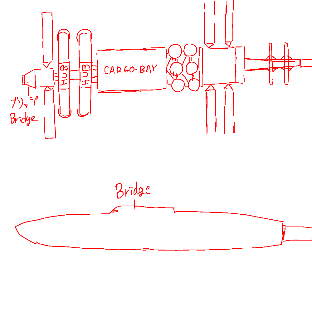 すごい拙い図で恐縮だけど(そして申し訳ないことにSF的宇宙船に対する解像度も低い)、↓みたいな宇宙船も好みなんだけど、個人的には↑みたいなタイプが一番好き