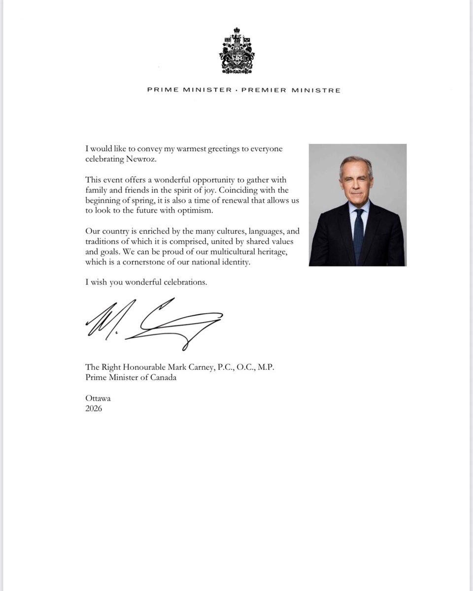 Newroz message from Canadian Prime Minister Mark Carney 

Peyama serokwezîre Kanadayê Mark Carney ji bo Cejna Newroze

#canada #newroz #kurds