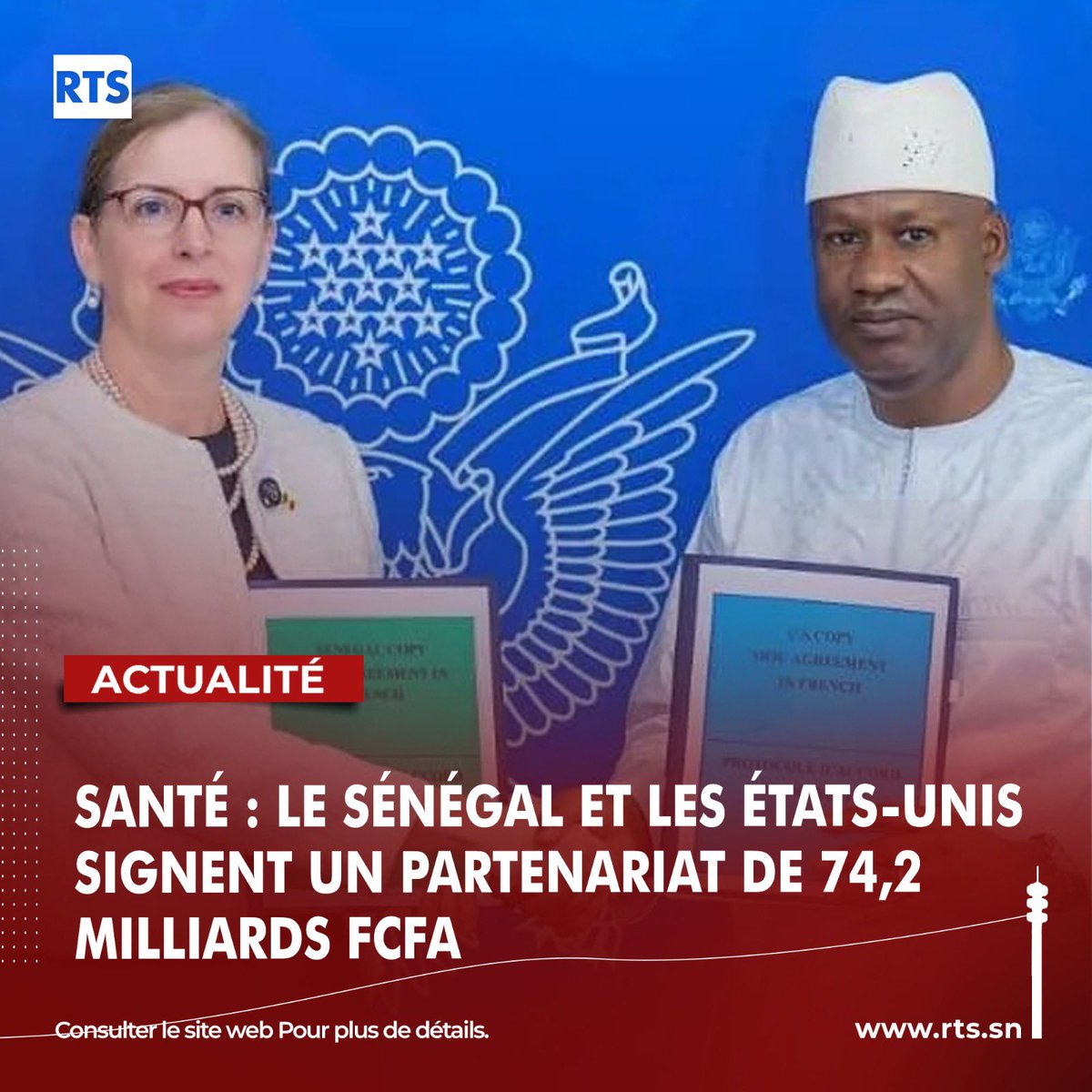 RTS1_Senegal's tweet photo. Le Sénégal et les États-Unis ont signé un mémorandum d’entente pour renforcer le système de santé sénégalais. Estimé à 74,2 milliards FCFA (135 millions de dollars), le partenariat est cofinancé par les deux pays : 72 millions de dollars pour le Sénégal et 63 millions pour les États-Unis. Il vise à améliorer la surveillance épidémiologique, les laboratoires, les ressources humaines en santé et la transformation numérique du système sanitaire.
https://t.co/N3KIpEEeL7