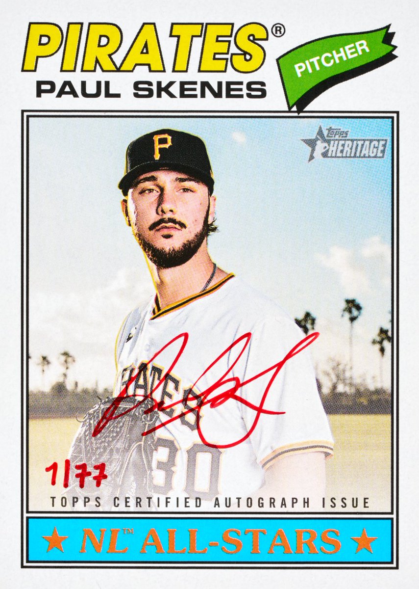 Topps's tweet photo. FIRST LOOK: Paul Skenes red ink autograph in Topps Heritage Baseball https://t.co/yQCKTrwaCC