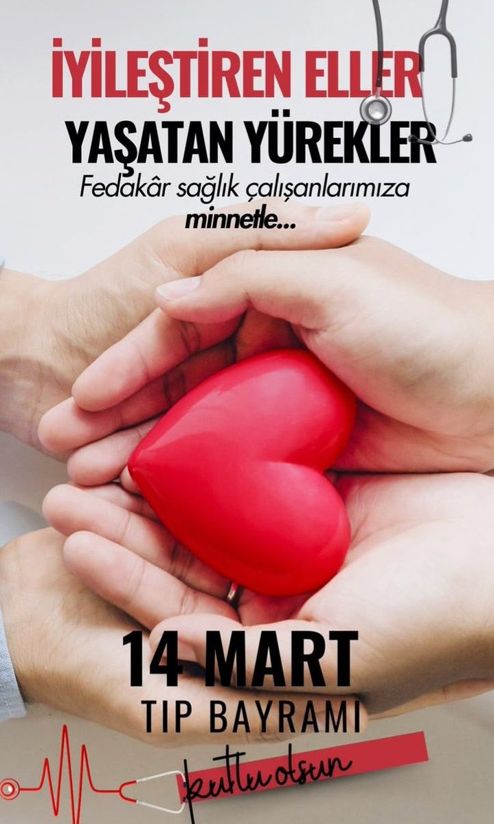 Sağlığımız için gece gündüz demeden büyük bir özveriyle çalışan, fedakârlıklarıyla hayatımıza dokunan tüm sağlık çalışanlarımızın  14 Mart Tıp Bayramı Kutlu Olsun.