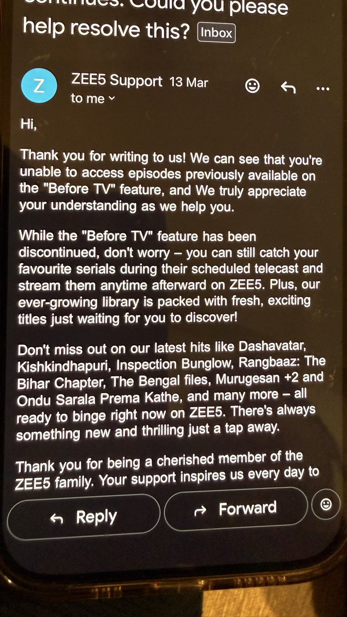 one_by_cos's tweet photo. @ZEE5India Friend of mine is facing issue with your subscription plan. Despite her one plan is active since Oct 17th 2025, she is being asked to buy subscription. She reached out to your support team. Had also a call etc. Attached is the response from your team. Despite you mentioned she can still watch serials etc. She is being asked to pay.  There is NO clear support from your side.