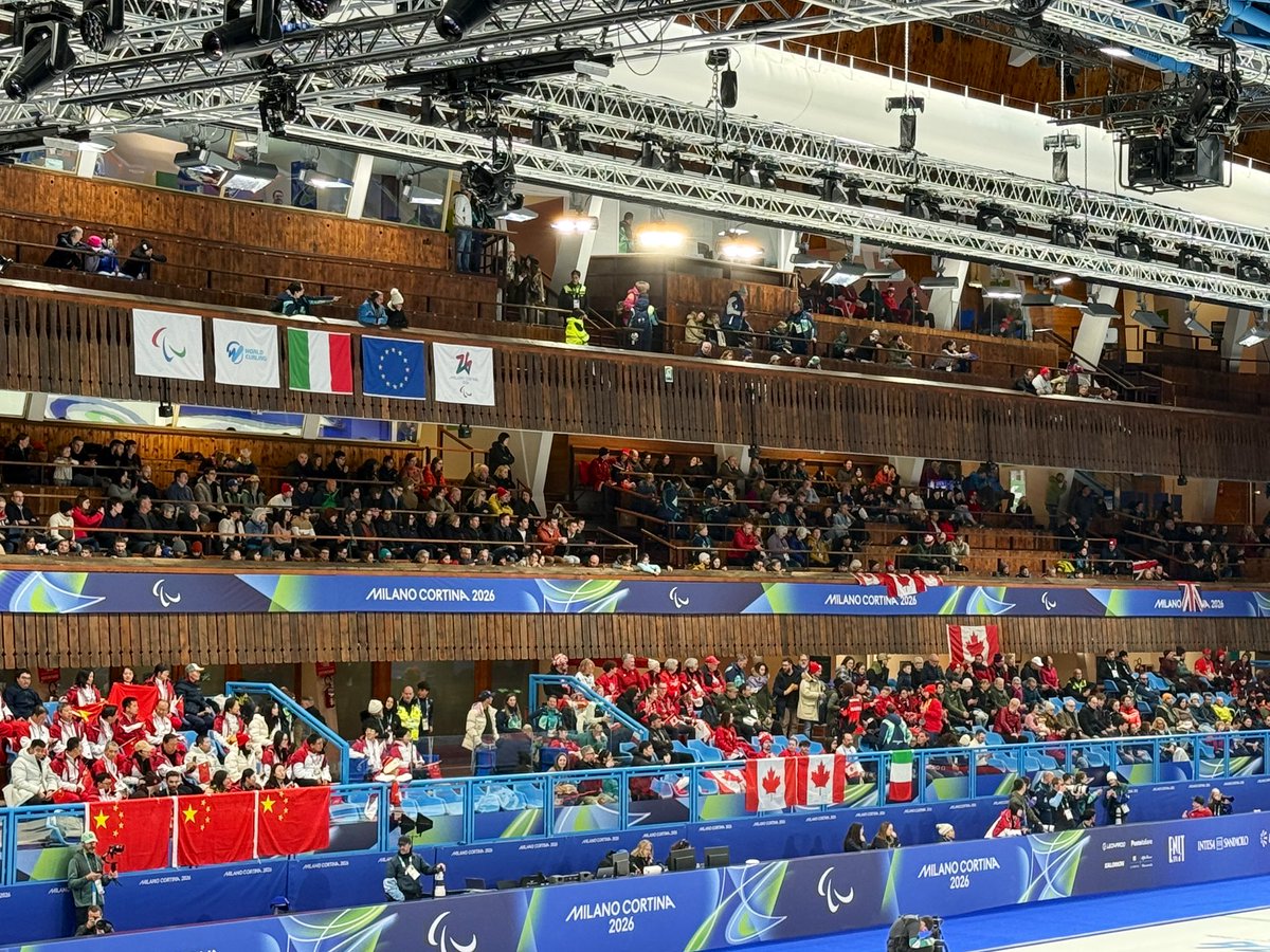 This is the largest crowd for wheelchair curling of the Paralympics.

As it should be for a gold medal game. 

A great atmosphere inside the Cortina Curling Stadium.