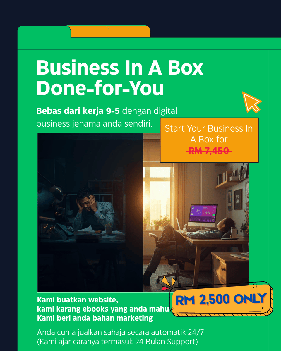 Modal RM2,500

Sehari profit RM200 - RM300

Sebulan RM6,000 - RM9,000

Setahun RM73,000 - RM109,500

Bukan forex bukan crypto bukan MLM

Jual ebooks je 

Saya yang mengarang tapi author nama awak

Saya setupkan websites jenama awak sendiri

Saya ambil upah 10% dari sales awak