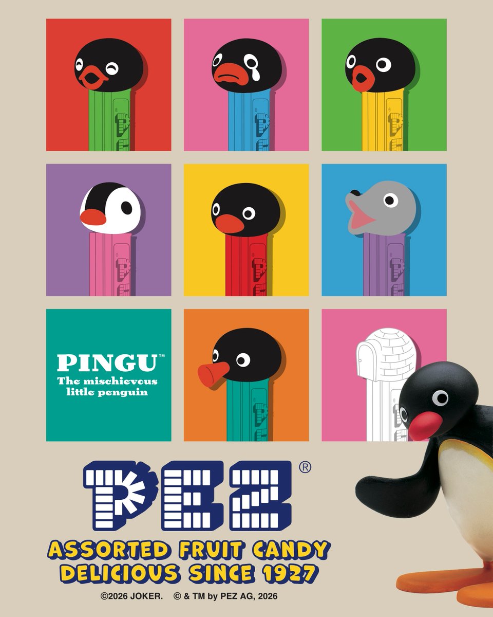 ピングー × PEZスペシャルコラボレーションがスタート🐧🍬！

ピングーとPEZが出会って生まれた、ポップでかわいいコラボアートが登場✨
コラボアートの商品が今後発売予定です！
続報をお楽しみに🎵