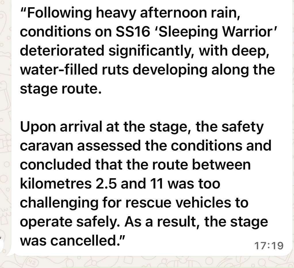 SS16 cancelled 😞 that’s an early end to the day!!