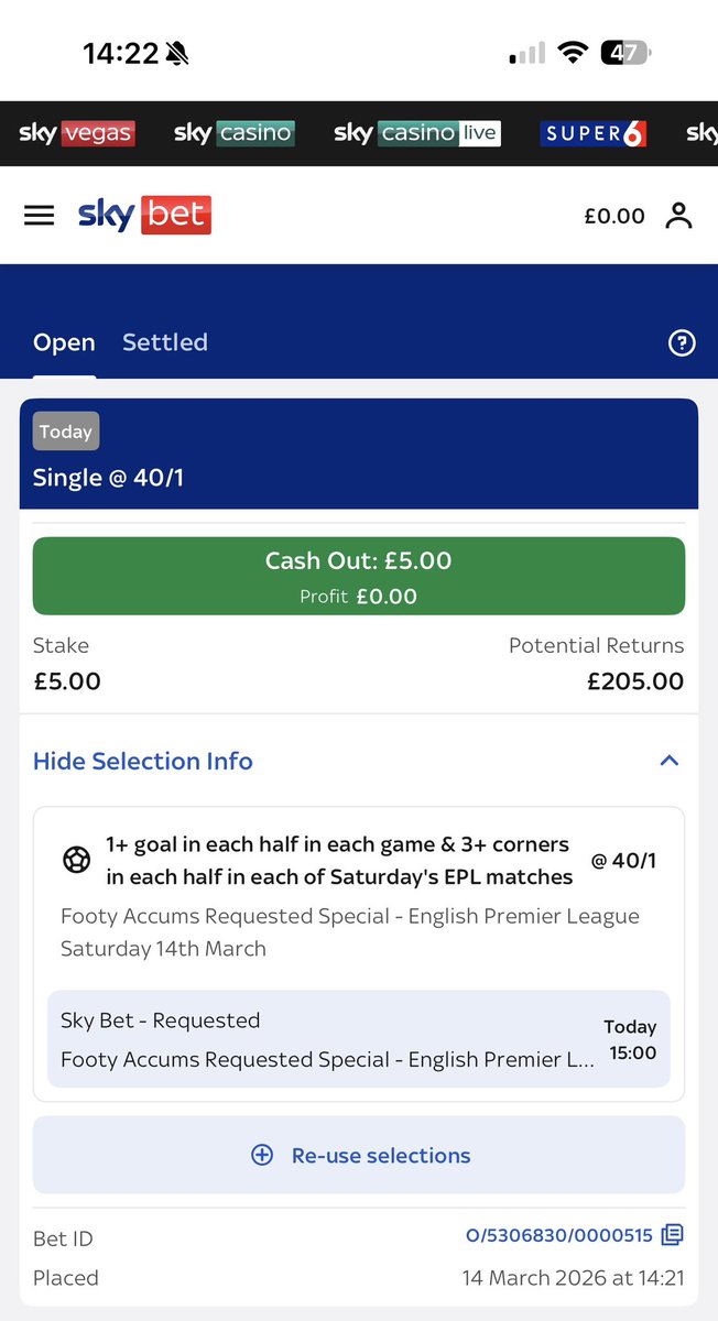 CraigWJMartin's tweet photo. @FootyAccums Done it via your link and only it at 40/1 🤷🏻‍♂️ https://t.co/2IQOKynhi4