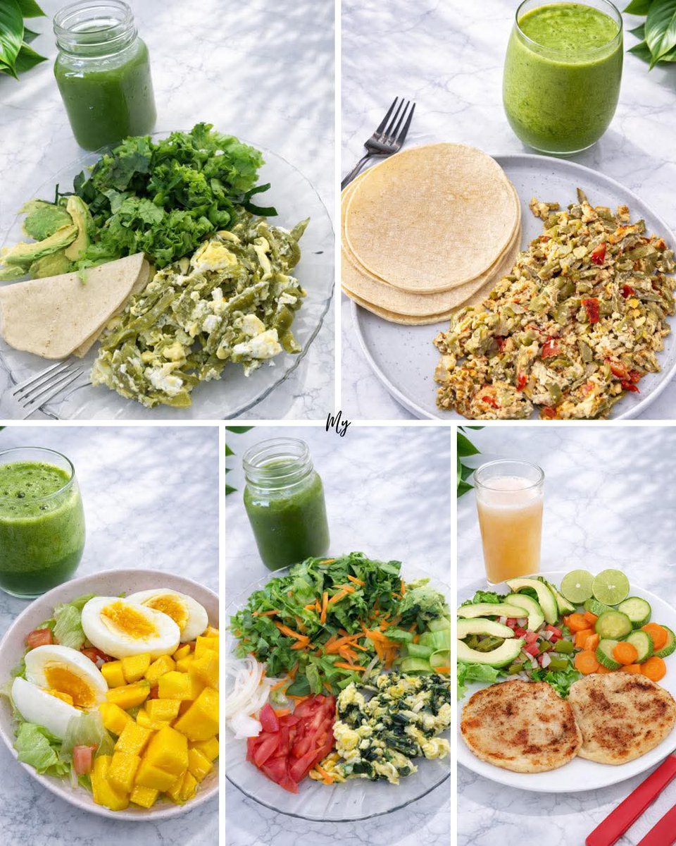 Almuerzos con jugos deliciosos 😋🌿✨
Ingredientes: 🥗
Huevo 🥚 
Nopal 🌱
Brócoli 🥦 
Aguacate 🥑 
Tortillas 🌮
Aceite de oliva 🫒 

Jugo verde 🥤
Espinaca 🥬
Manzana 🍏 
Limón 🍋
Jengibre 🫚 
Agua 💧 

Ingredientes: 🥗
Huevo 🥚 
Nopal 🌱
Pimiento 🫑 
Jitomate 🍅 
Aceite de oliva