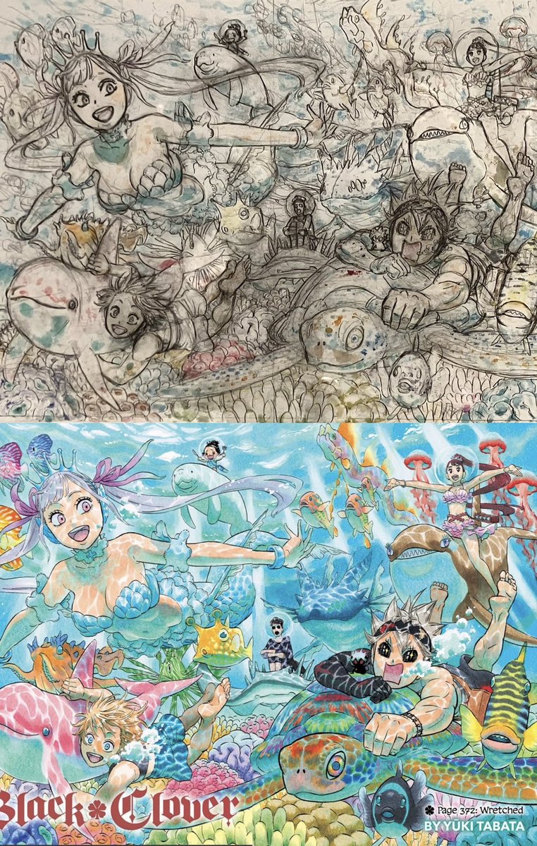 Black Clover sketch vs the final product 

[ A THREAD 🧵 ]