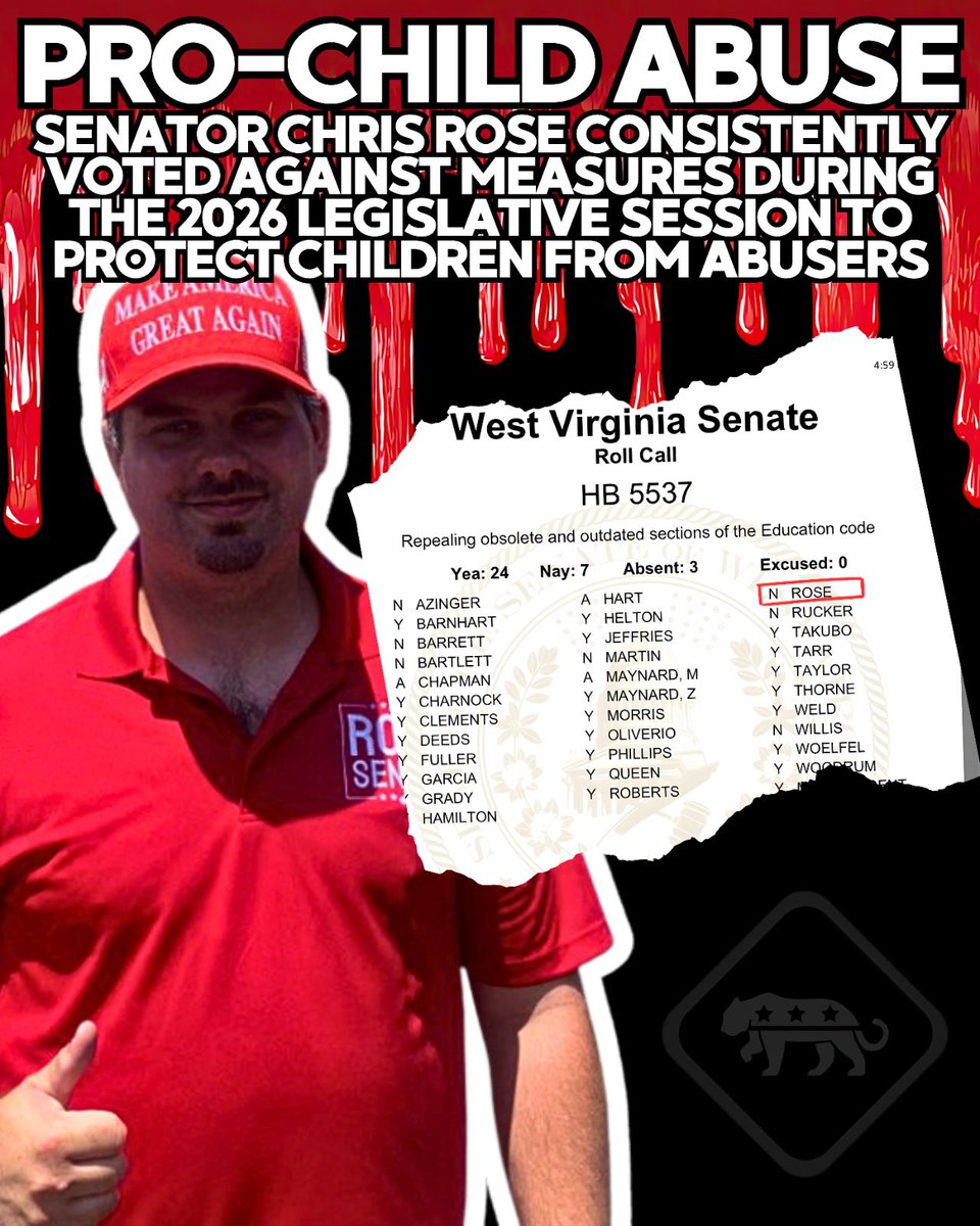 Raylee’s Law would protect public school children from child abuse. <a href="/ChrisRoseWV/">Senator Chris Rose</a> voted against bringing it to a vote. Then when Raylee’s Law was amended into HB 5537, Chris Rose voted against it again. Chris Rose is not safe around your children.