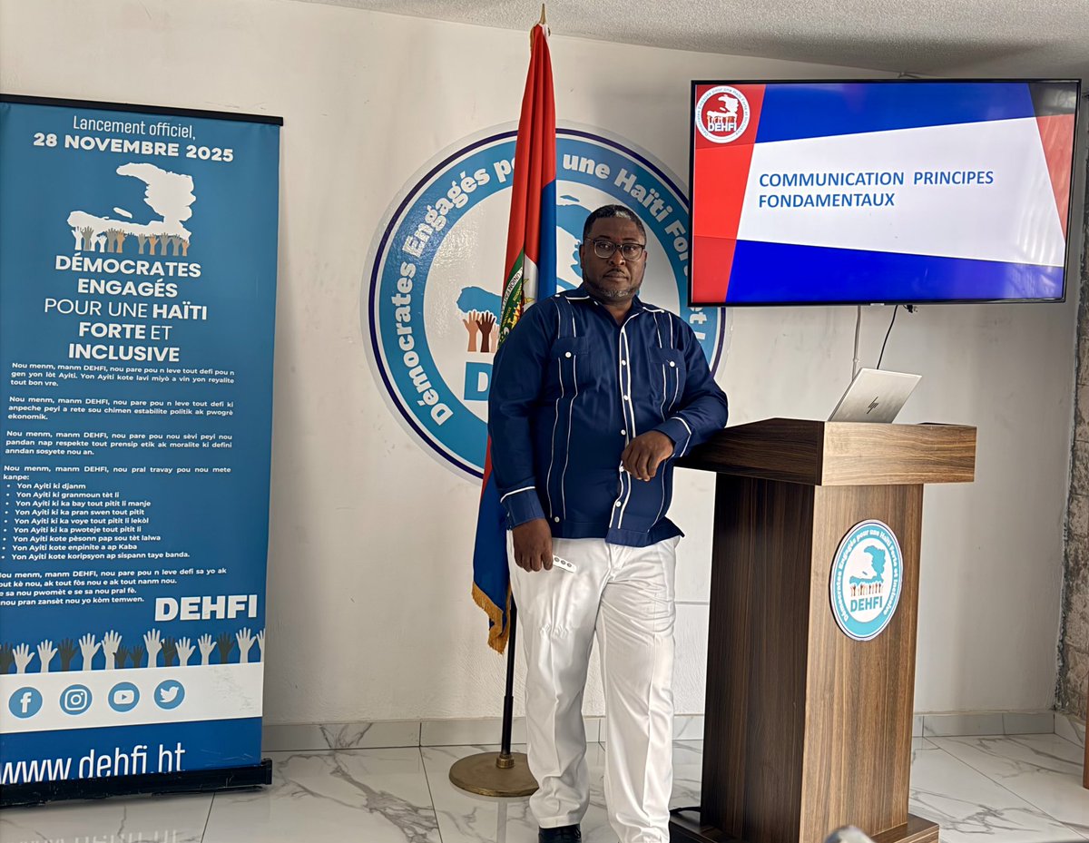 DEHFIht's tweet photo. Le 14 mars 2026, le parti Démocrates Engagés pour une Haïti Forte et Inclusive (DEHFI) a organisé une session de formation pour ses jeunes sur les principes fondamentaux de la communication politique, animée par Dr Jean Claude Beneche. https://t.co/VVg9qSi0TI