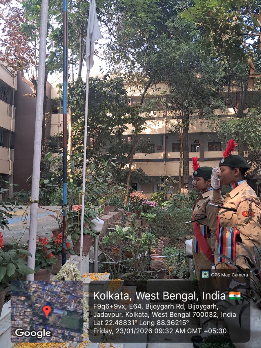 vjrcsmc's tweet photo. VJRC celebrated the birth anniversary of Subhas Chandra Bose on 23.01.2026. The celebration began in the morning at the college premises with the garlanding of the portrait of Netaji by the Principal and other faculty members, along with NCC cadets. https://t.co/6wkDsc328i