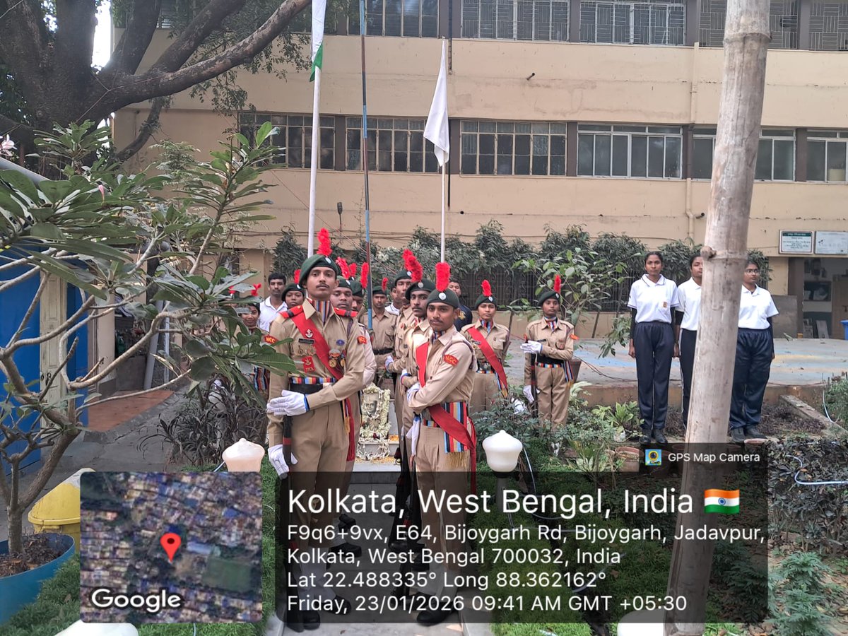 vjrcsmc's tweet photo. VJRC celebrated the birth anniversary of Subhas Chandra Bose on 23.01.2026. The celebration began in the morning at the college premises with the garlanding of the portrait of Netaji by the Principal and other faculty members, along with NCC cadets. https://t.co/6wkDsc328i