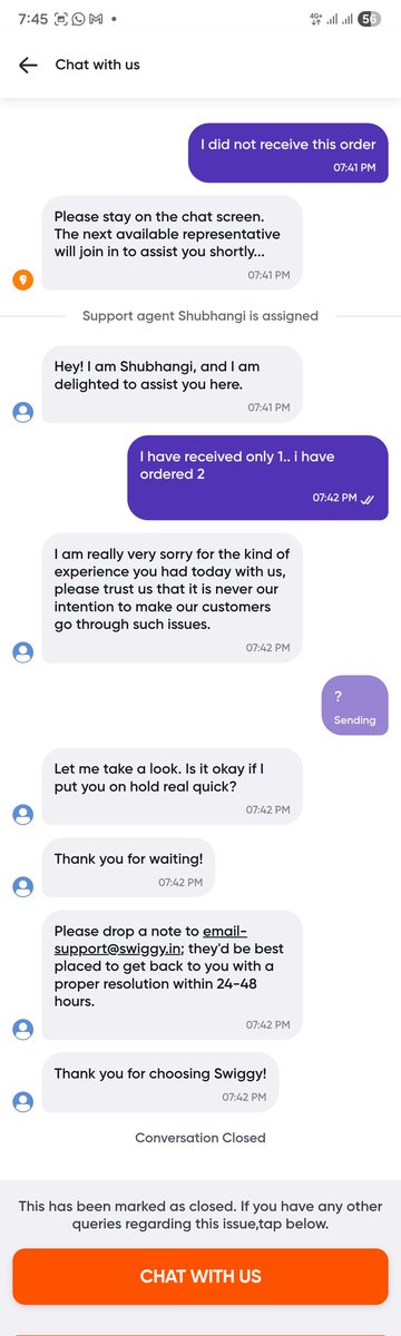 ajays2010's tweet photo. 🚨 Avoid @Swiggy

Paid ₹836 for 2 Chicken Thali but only 1 was delivered. Support closed the chat instead of fixing it. No proper help, no accountability

Rethink 100 times before ordering from #swiggy

Sharing this so others don’t face the same issue.
#Swiggy @aajtak
@ndtv https://t.co/d081RimkG5