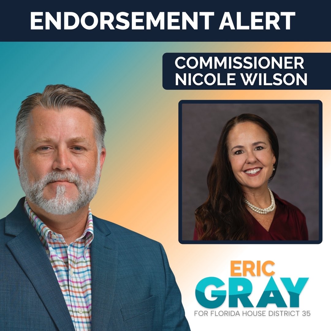 ericgrayforfl's tweet photo. Thank you Commissioner Nicole Wilson for your endorsement. Your work shows what’s possible when actionable leaders are in charge, they deliver real results. I look forward to working with you to move Central Florida towards a brighter future. https://t.co/sVyLBtvyWx