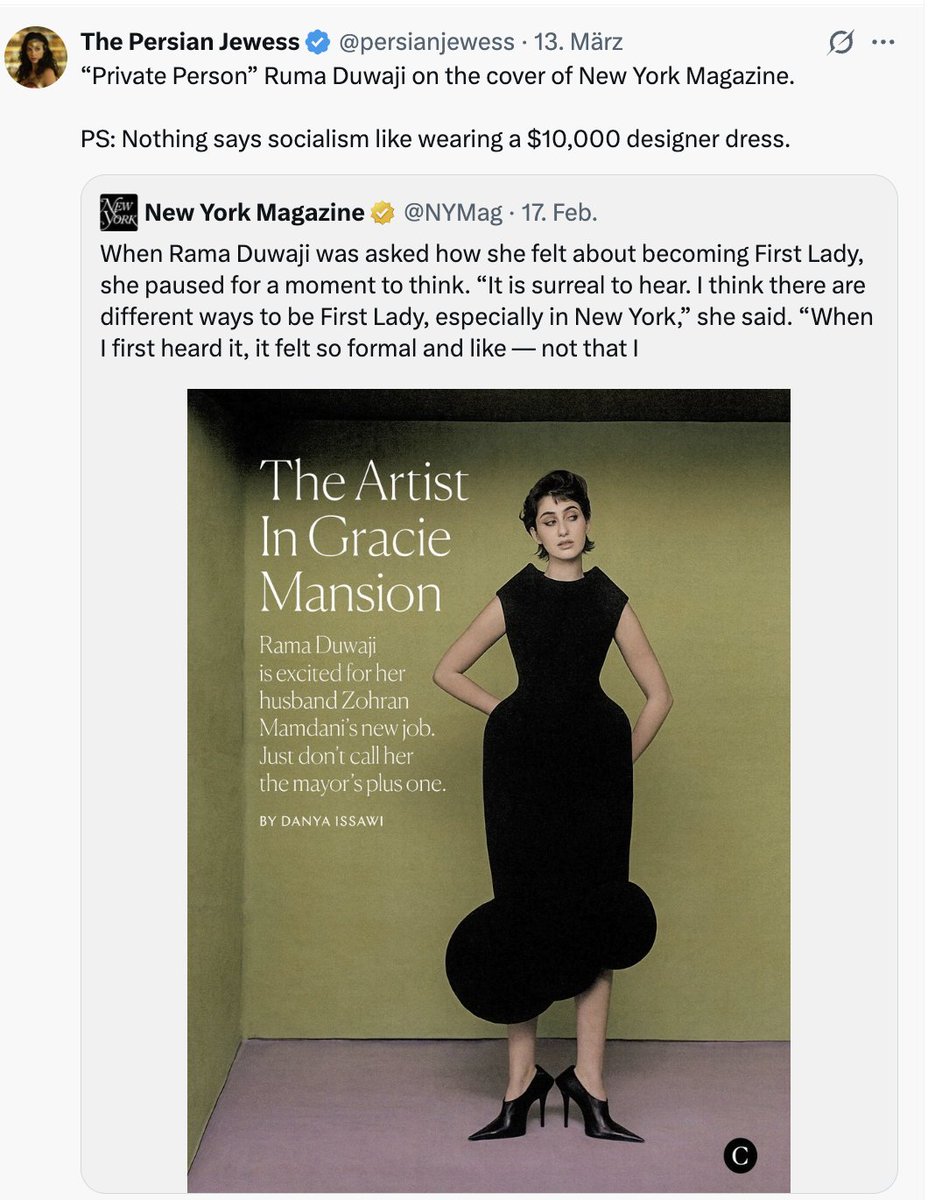 Auch darüber werden wir natürlich nie etwas im @zdf <a href="/ard/">Szymon Pilkowski</a> @orf @srf hören oder sehen. Es geht um den virulenten Israel-Hass der First Lady in N.Y., die den 7. Oktober 2023 auf Instagram bejubelt und gefeiert hat und die Bücher einer der gröbsten Holocaustleugner illustriert. Hier