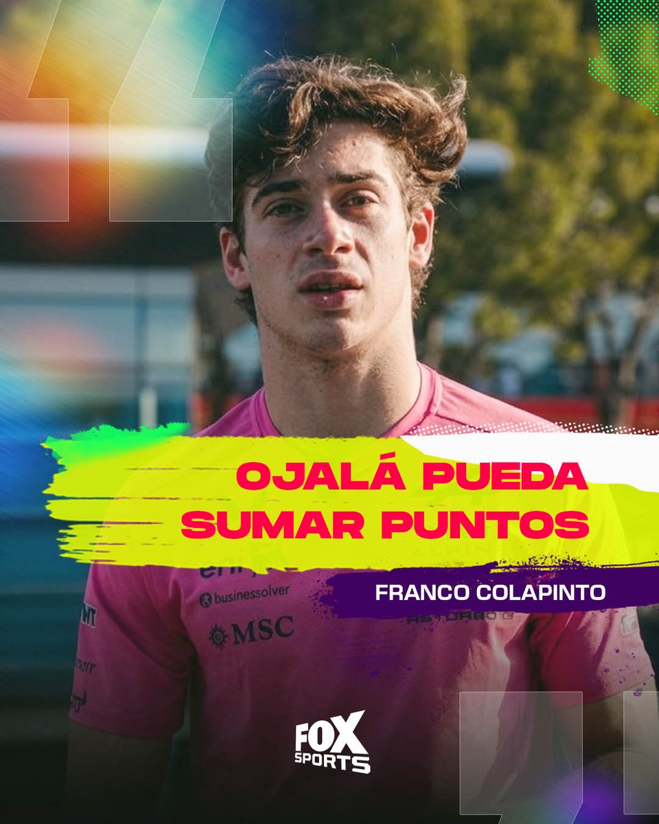 FOXSportsArg's tweet photo. Franco Colapinto tras la Qualy del #ChineseGP: "Vamos a trabajar para tener un gran día y ojalá pueda sumar puntos". 

¡Vamos, neneee! 🇦🇷

Seguí toda la actividad de la Fórmula 1®️ en la pantalla de Fox Sports. https://t.co/G7NH4cr94g