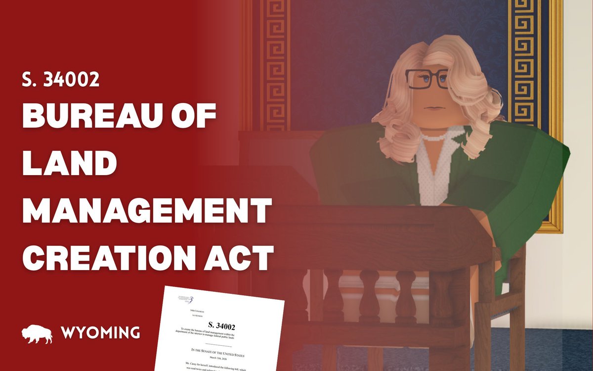 Grateful to Senator Jennifer Carey for introducing S34002, the Bureau of Land Management Creation Act!

This legislation will help the DOI better manage our public lands, protect wildlife habitats, and responsibly steward our natural resources.

Thank you Senator Carey! 🇺🇸