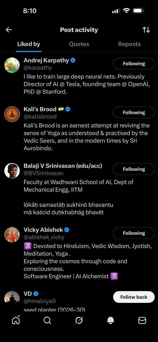 Don’t know how to express this, for this rarely happens..Karpathy liked this tweet…

From where I am, a veritable Dhirgatamas, just the etymology of the name of the Vedic Rishi, not his attainments of course..this was special…

So to all the Mahanubhaavulu, my 🙏🙏🙏